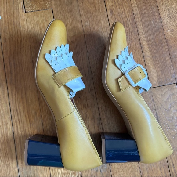 Miss L Fire Stylish Gold and White Women's Block Heel Shoes Size 41 - Picture 2 of 11